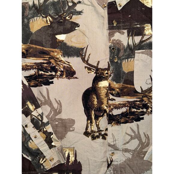 VTG Michael Austin Rugged Wear Wildlife Deer Print Button Down Shirt Size Large - Picture 3 of 8